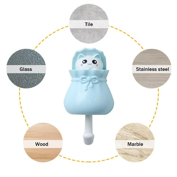 Gancho creativo para llaves de gato Colgadores de puerta de dormitorio sin costuras Gancho de pared (azul) Likrtyny Libre de BPA