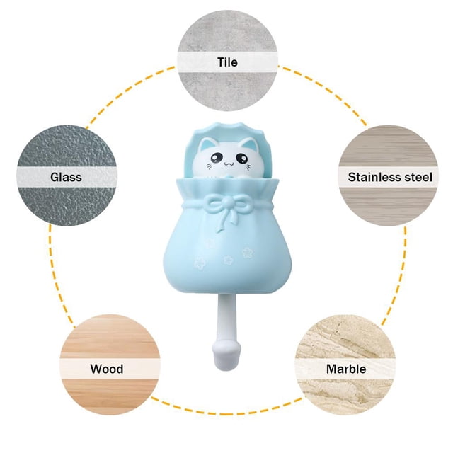 Gancho creativo para llaves de gato Colgadores de puerta de dormitorio sin costuras Gancho de pared (azul) Libre de BPA
