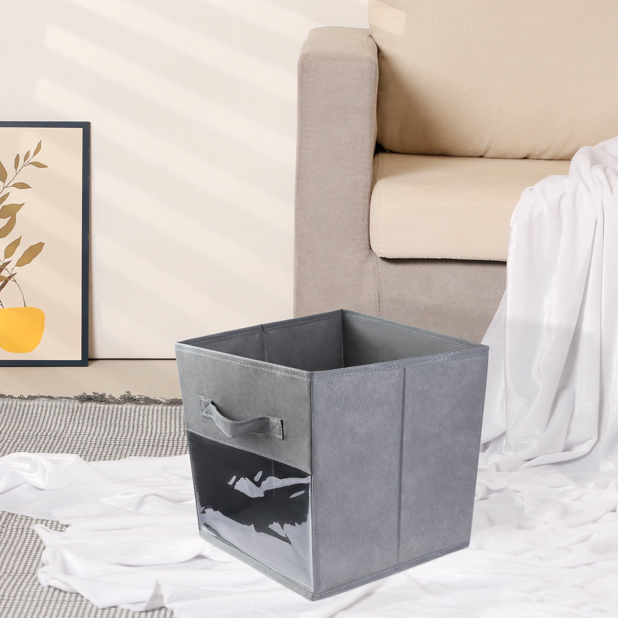 Unique Bargains Set of 3 Fabric Storage Bins with Handle for Organizing Clothes Gray