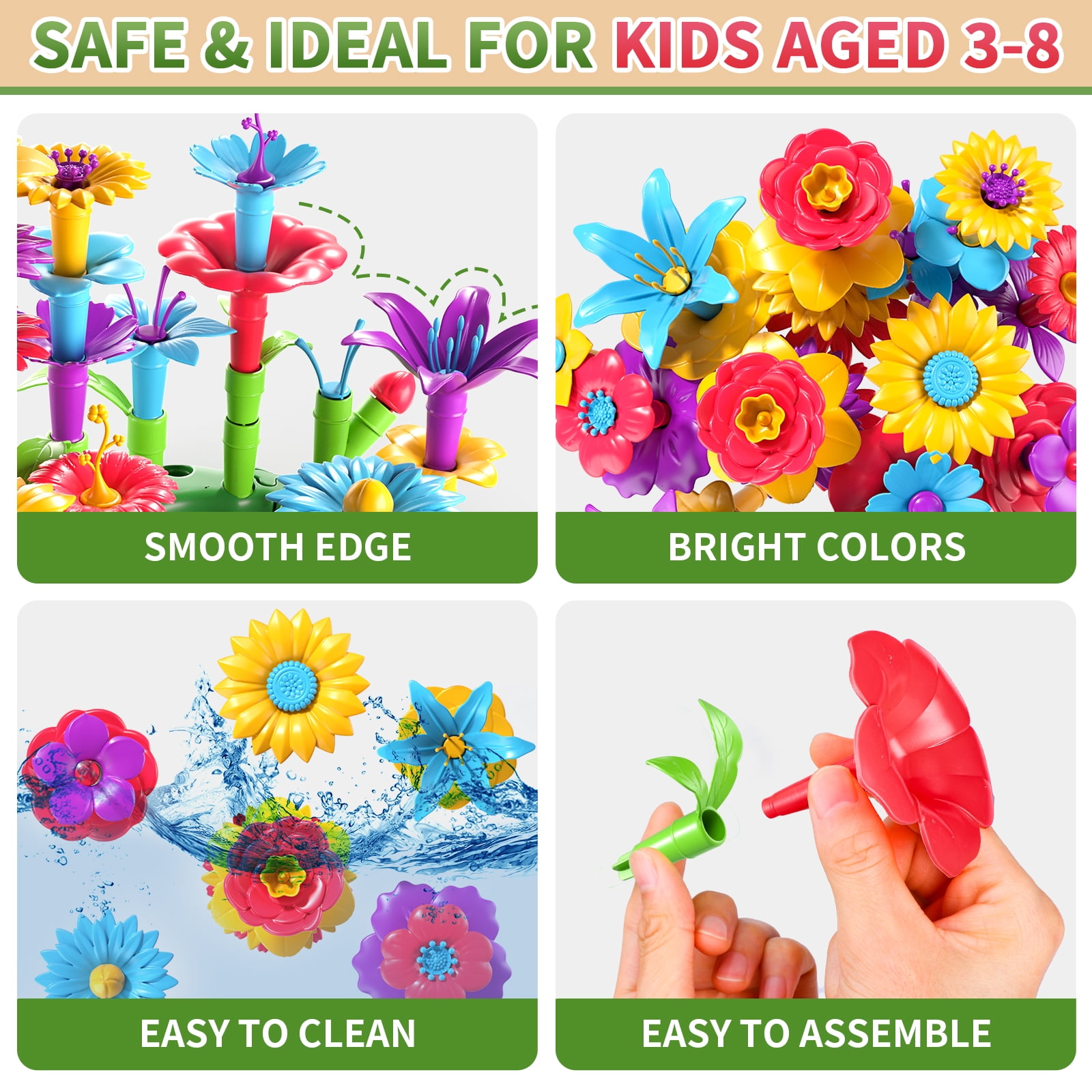 KukuFun Toddlers Girls 81 Pcs Flower Garden Building Toys for Ages 3 4 5 6 7 8 Years Old, Girls Building Educational Stem Toys, 3-8 Years Old Girls Birthday Gift