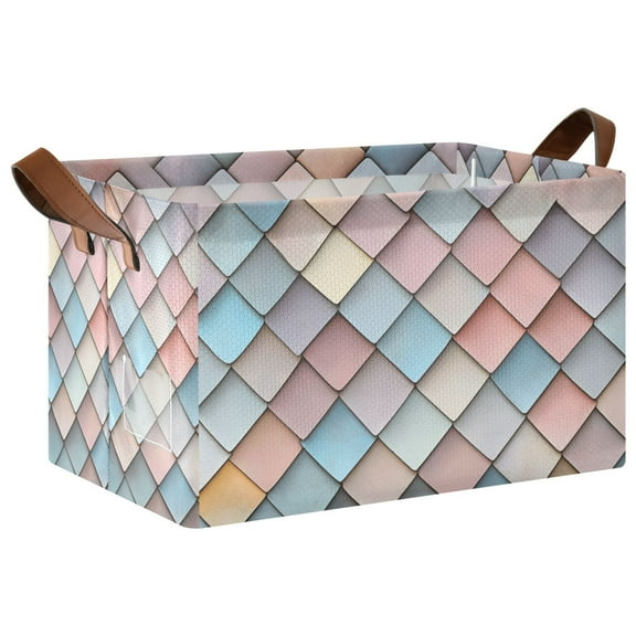 Yayeee Foldable Storage Basket for Shelves with Handles Waterproof Cloth Bins, Red Art Pattern