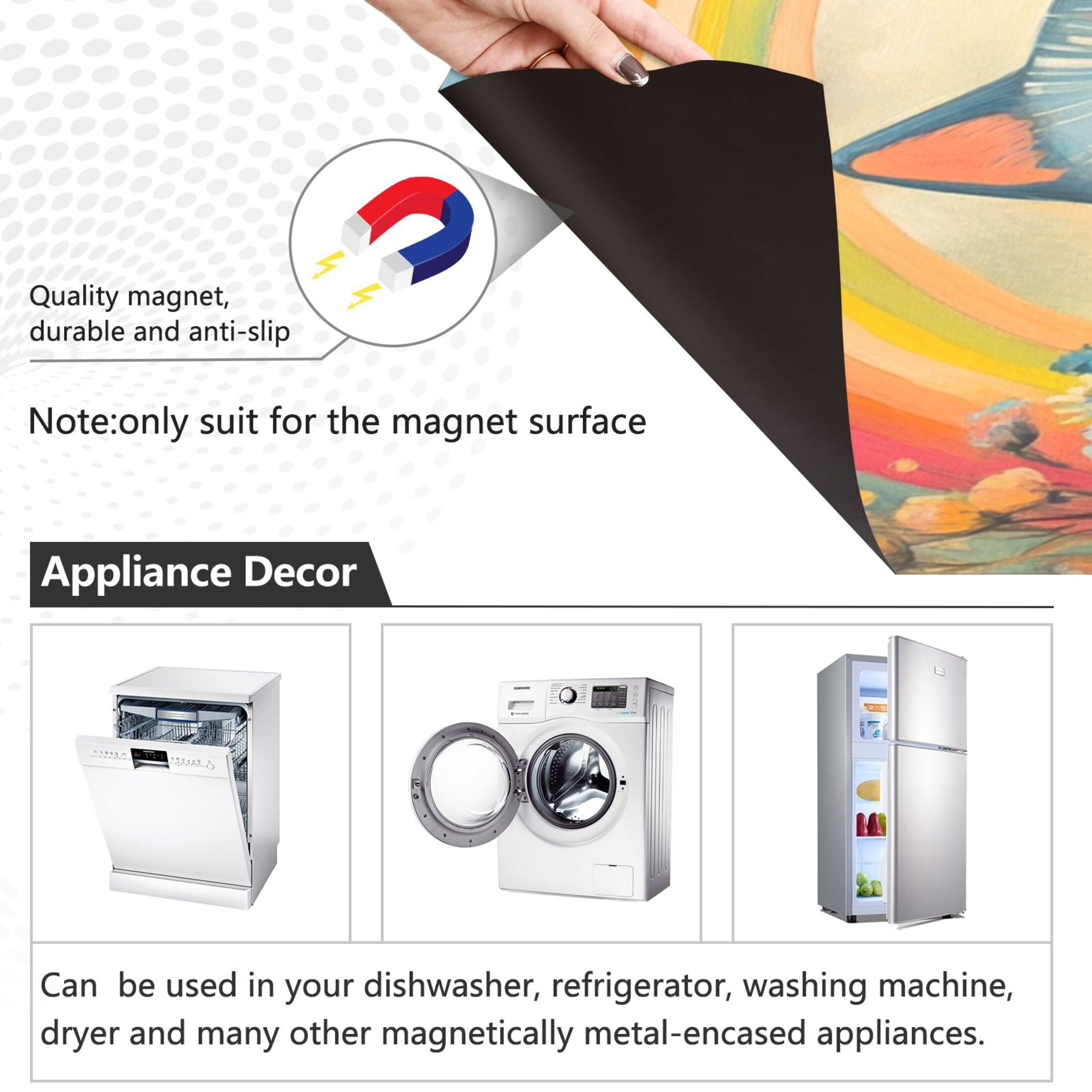 Dishwasher Magnetic Sticker 23x26 Inch Refrigerator Magnetic Sticker Washing Machine Magnetic Sticker Kitchen Panel Magnetic Sticker Home Decor Big-eyed Rainbow Cat