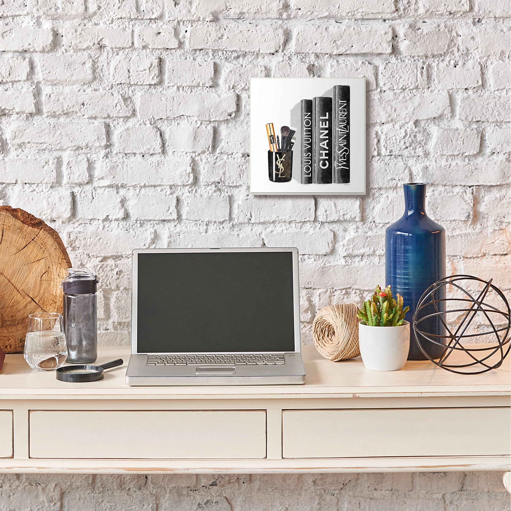 Stupell Industries Fashion Designer Makeup Bookstack Black Watercolor Wall Plaque by Amanda Greenwood