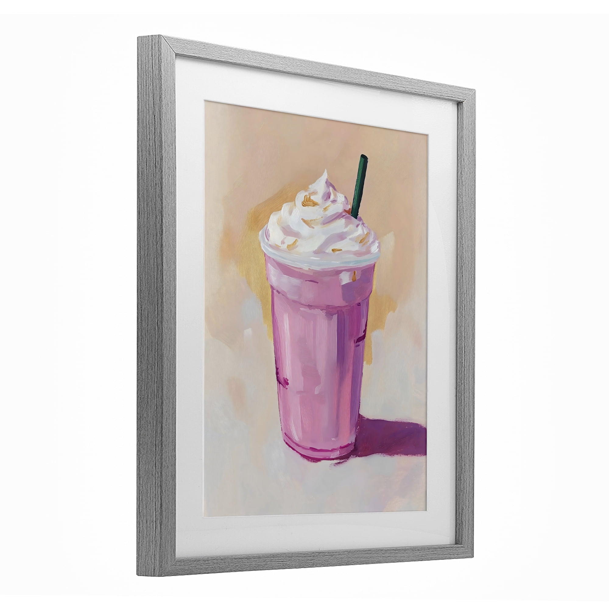 Stupell Industries Pink Strawberry Shake Gray Framed Print Under Glass, design by The Prints Vibe