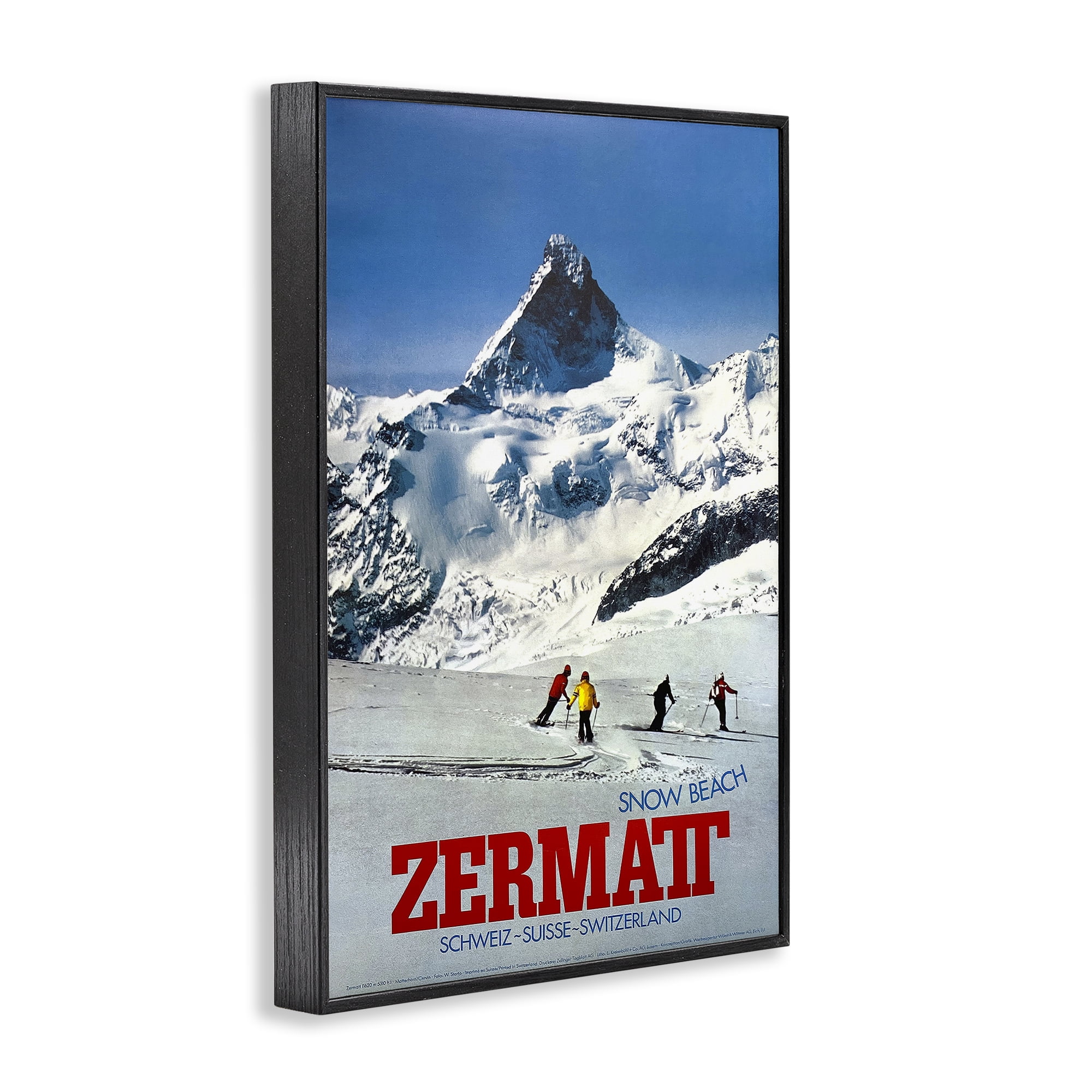 Stupell Industries Zermatt Snow Beach Black Framed Giclee Art, design by Vintage Posters