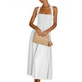 thumbnail image 2 of Biekopu Women Summer Casual Dress,Solid Color Ruched Long Tie-Up Cross Backless Cami Dress, 2 of 5