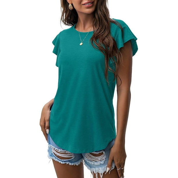 JWD Summer Ruffle Short Sleeve Knit Tunic Tops Shirts Tank Tee Blouse