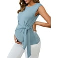 thumbnail image 4 of INSPIRE CHIC Women Maternity Tie Waist Blouse Cap Sleeve Summer 2025 T-Shirt Office Work Small Blue, 4 of 6
