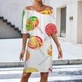 thumbnail image 2 of Sweets And Rainbow Lollipops Pattern Women's Off The Shoulder Ruffles Summer Wedding Guest Loose Casual Party Beach Dress, 2 of 9