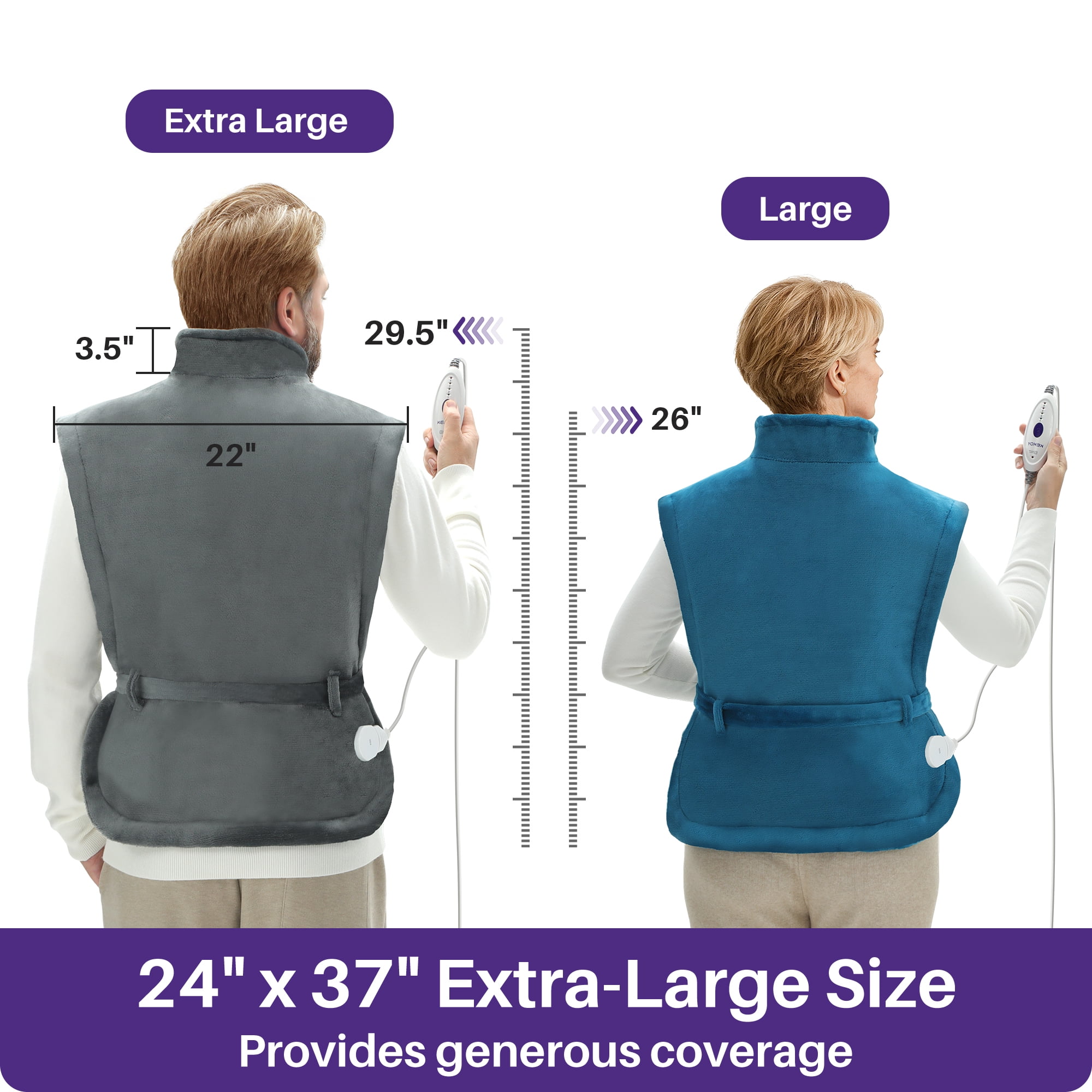 KEKOY Heating Pad for Back and Shoulder Pain Relief, Extra Large Electric Heat Pad 24"x37", Fast Heating for Neck , Auto Shut-off & Machine Washable, Gray