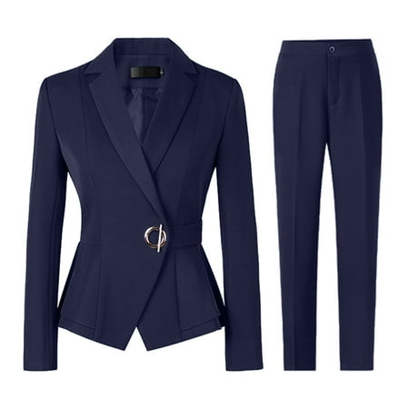 JHLZHS Mother of the Bride Pant Suits Chiffon 2 Piece Womens 2 Piece Suit Notched Lapel One Button Slim Fit Business Office Work Tuxedo Pants Set Linen Pant Suits for Women