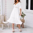 thumbnail image 4 of Women Fashion White Deep V Lace Splicing Dress Wedding Party Elegant Dress plus Size Dresses for Women Summer Wrap Dresses Summer Midi Dress for Women Dress Casual Summer Short Sleeve Solid Tie Dress, 4 of 7