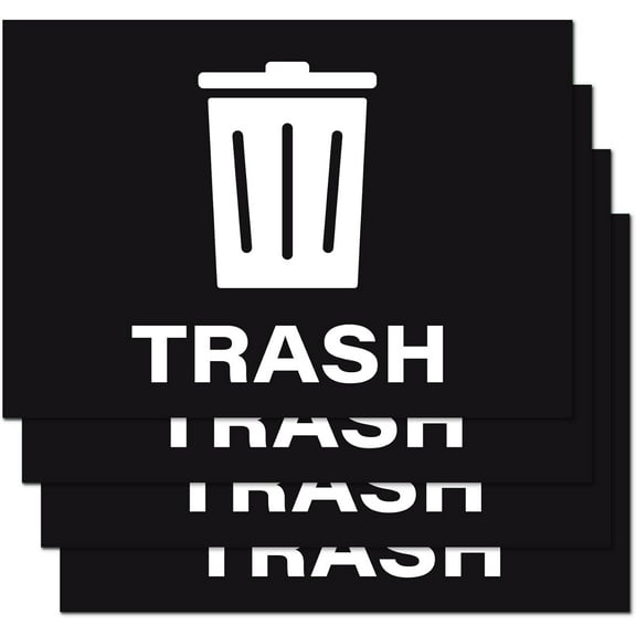 Trash Stickers, Self Adhesive Weatherproof Vinyl Stickers, Black, 7" x 10" (Pack of 4)