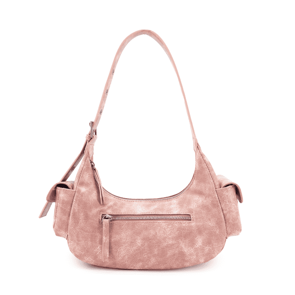 LIKE DREAMS Women's Vegan Leather Adjustable Strap Multiple Pockets Utility Shoulder Bag,Blush