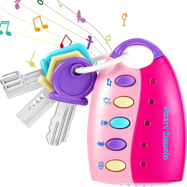 Llave de coche con mando a distancia musical inteligente Skylety para niños (rosa)