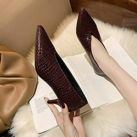 

Yoslce Heels Scoop Shoes Mid-Heel Single Women Fashion Retro Grandma Flats