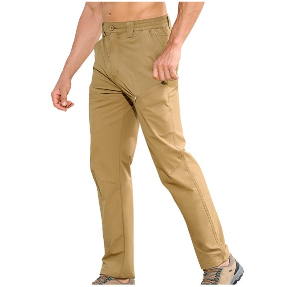 WAVSUF Tall and Big Men Multiple Pockets Cargo Pant for Mens Regular Fit Long Pants Ventilation Suit Pants Khaki Size 2XL