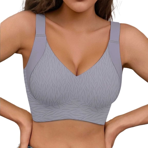Alun Push up Seamless Bras for Women Wireless Supportive Anti-Sagging No Underwire Plunge Bra Fashion Texture Design Full Coverage Beauty Back Soft Comfort Bralettes Purple XL