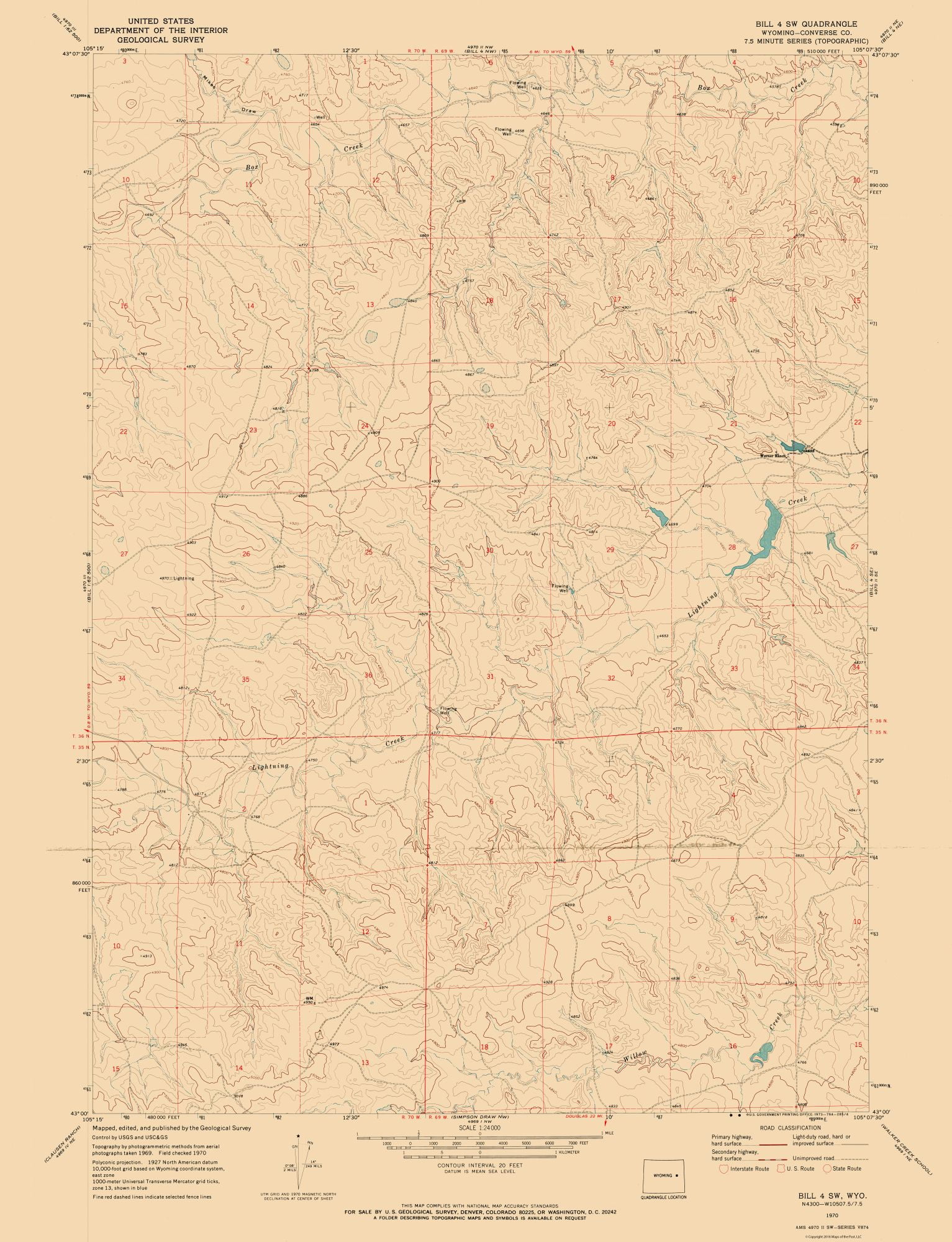 Bill 4 Converse County Wyoming Quad USGS 1970 23 x 30.00 Walmart