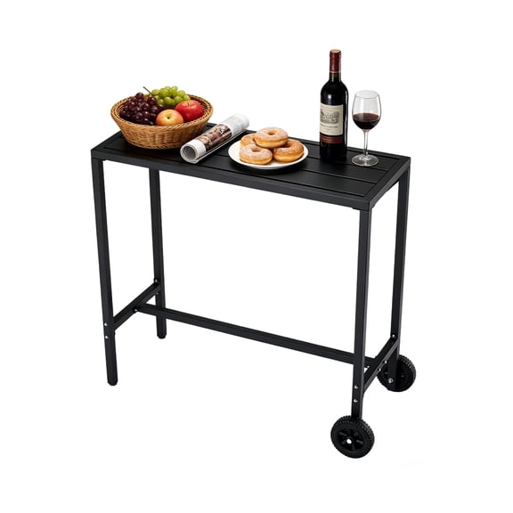 39" Rolling Bar Table with Wheels – Outdoor Counter Height Table, Adjustable Feet – for Patio, Kitchen, Balcony, Yard – Indoor/Outdoor, Black
