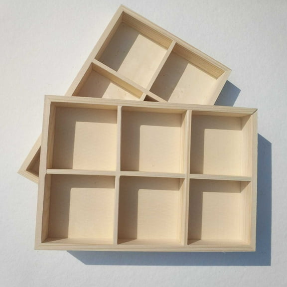 Topbathy Wooden 6-Grid Pigment Storage Box Khaki Wood 1Pcs