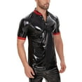 thumbnail image 2 of Men Shiny Leather T-shirt, Glossy PVC Leather, Short Sleeve, Male Wetlook Latex Casual Tops, 2 of 6