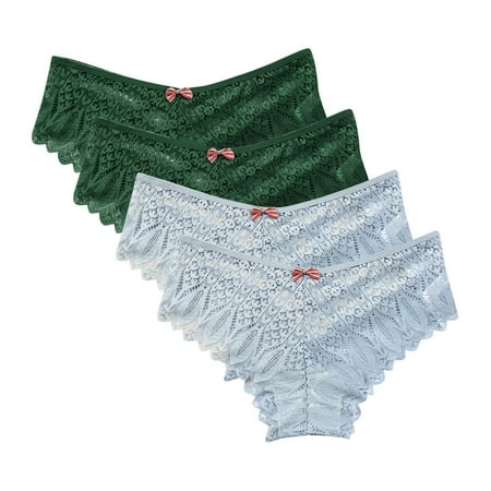 uublik Value 4-Pack  Thong Panties Lace Low Waist Soft Comfortable Breathable Underwear Thongs