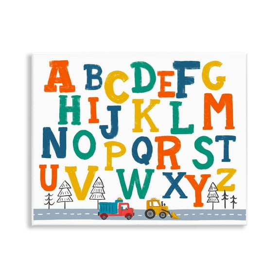 Stupell Industries Alphabet & Construction Trucks Education Painting Unframed Art Print Wall Art, 14 x 11