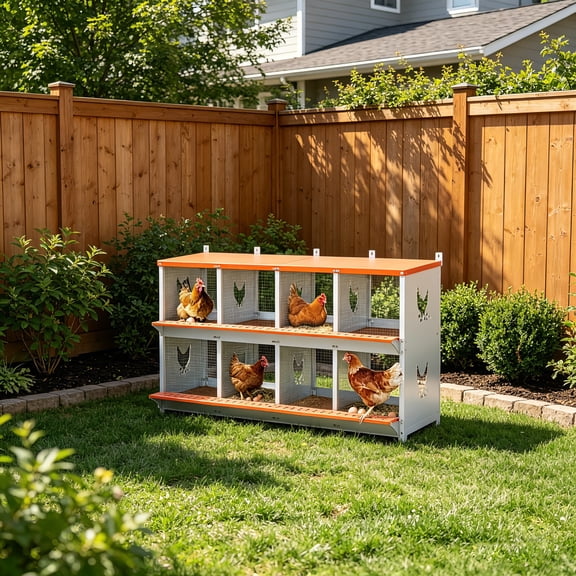 AUU Metal Wall-Mount Nesting Box for Hens & Ducks, Vented Galvanized Steel, Easy Egg Collection & Assembly, Orange