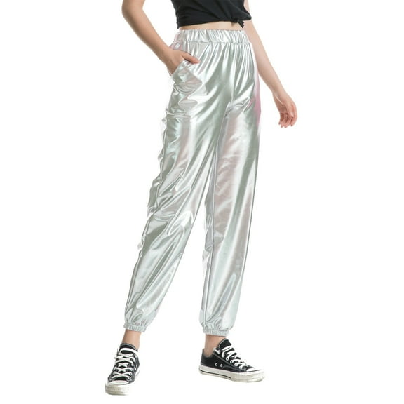 Fashion Loose Pants Casual Street Slacks In Metallic Color For Women Pants for Women Work Casual Long Womens Casual Leggings Stretchy High Waist Work Pants Pants for Women Casual Summer plus Size Warm