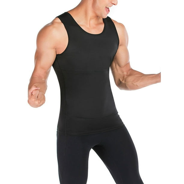LELINTA Mens Compression Shirt Slimming Body Shaper Workout Tank Tops Abs  Abdomen Undershirts Vest Black 