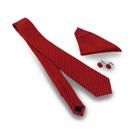 Coordinating Diagonal Stripe Tie, Cufflinks, Handkerchief 3 Piece Gift Box Set