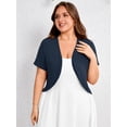 thumbnail image 5 of SHOWMALL Women's Plus Short Sleeve Bolero Shrug for Dresses Cropped Cardigan Open Front Summer Shoulder Cover Up Navy Blue 5X, 5 of 7