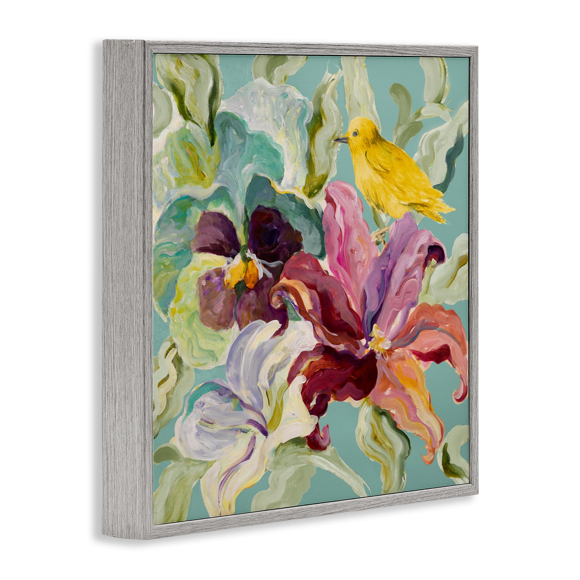 Stupell Industries Lyrical Garden Canary Gray Framed Giclee Art, design by Lanie Loreth
