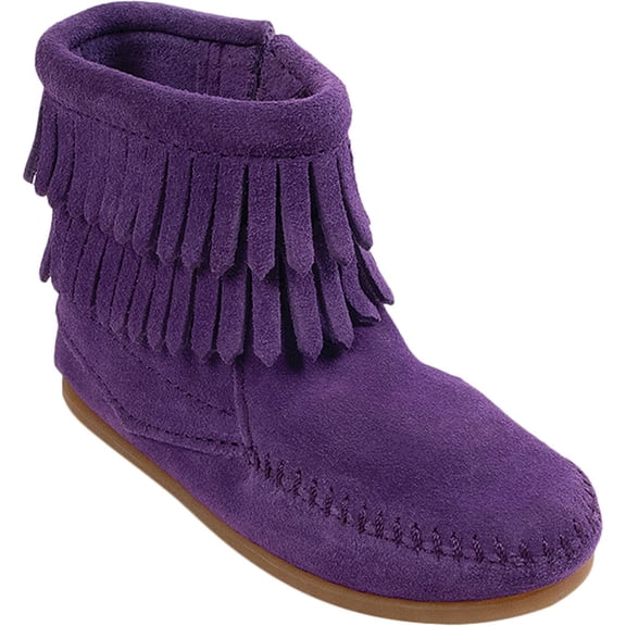 Infant Minnetonka Side Zip Double Fringe Purple Suede 8 M