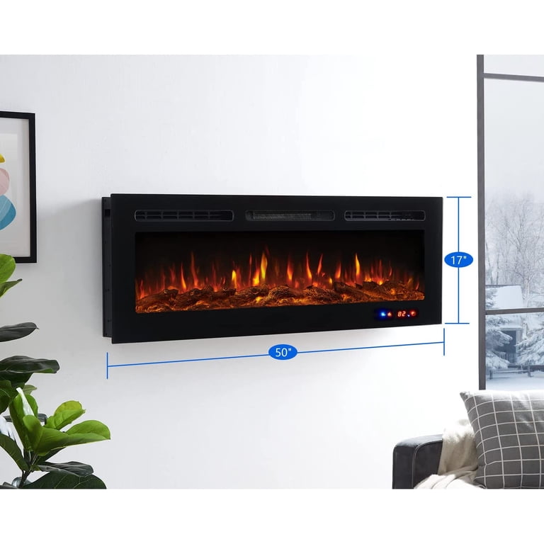 Kimball Electric Fireplace Wall Mounted Fire Place LED Fireplace Heater  with Carbob Log u0026 Crystal Stone Effect 5 Brightness Levels 9 Flame Colors  Remote Timer by Naomi Home - Black, 50 Inch - Walmart.com