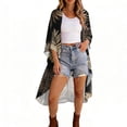 thumbnail image 2 of Fewfanhot Women Open Front Midi Kimono Cardigan, Lightweight 3/4 Sleeve Floral Print Beach Wrap Cover Up, 2 of 9