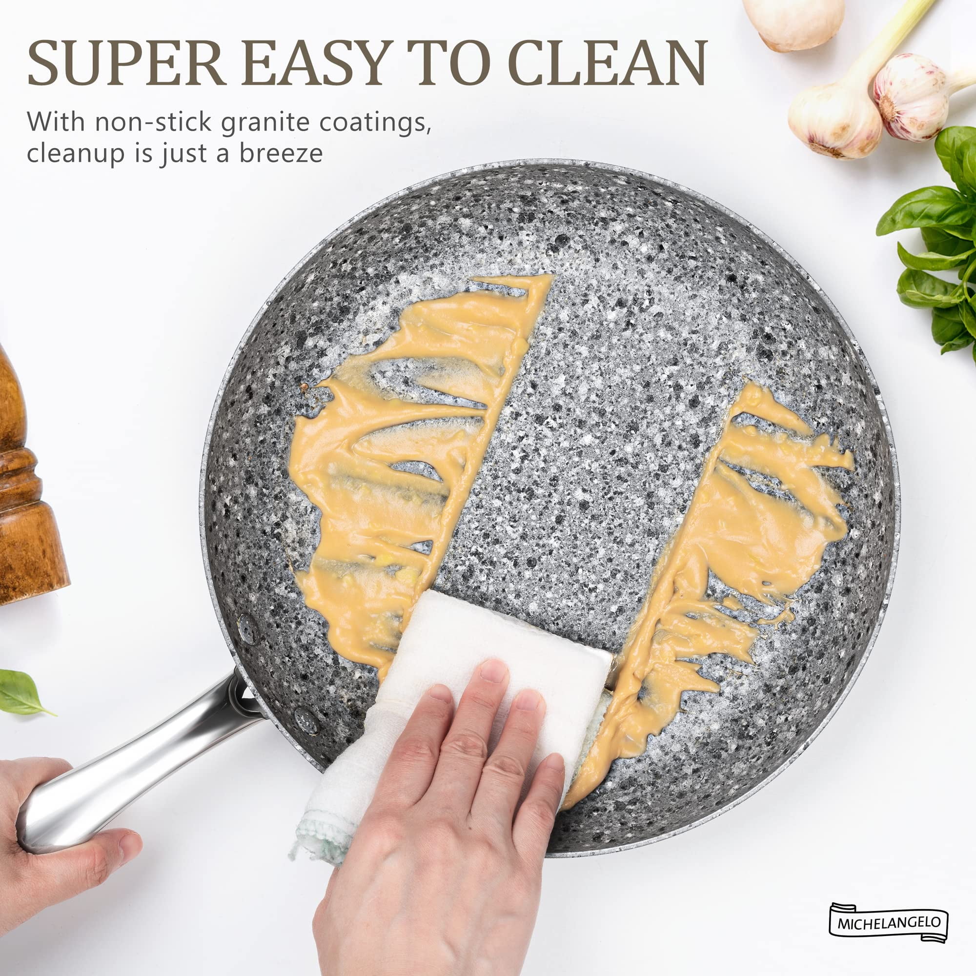 MICHELANGELO Stone Cookware Set 10 Piece, Ultra Nonstick Pots and Pans Set with Granite Coating, Kitchen Cookware Sets, Stone Pots and Pans Set, Granite Pots and Pans Set - 10 Piece
