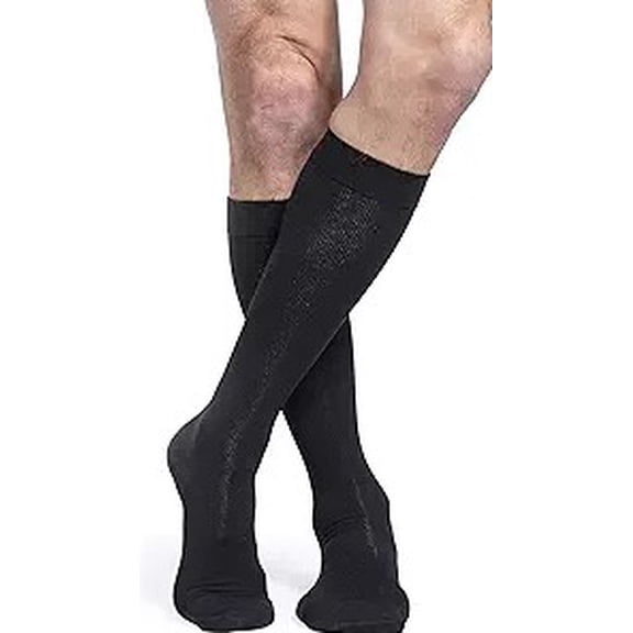 Sigvaris Men's Cotton Knee High Closed Toe Compression Socks, 30-40mmHg, Large Short, Crispa