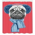 thumbnail image 3 of Ambesonne Pug Shower Curtain, Winter Dog with Earmuffs, 69"Wx75"L, Dark Coral Turquoise, 3 of 3