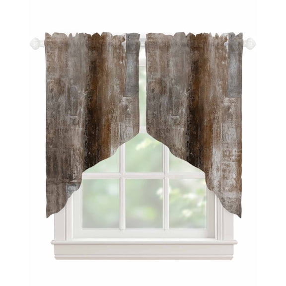 Brown Swag Valances for Windows, Retro Oil Painting Modern Abstract Art Aesthetics Rod Pocket Sheer Valances for Small Windows, Swag Toppers Light Filtering for Kitchen Living Room 2 Panels 28''x36''