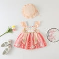 thumbnail image 4 of Otqutp Summer Baby Girls Cute Embroidery Print Fly Sleeve Romper with A Baby Cap Floral Sleeveless Ruffle Dress Cute Outfit Set(a-Pink,3-6 Months), 4 of 9