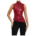 thumbnail image 1 of Top sin mangas de color liso con peplum de cuero y dobladillo asimétrico para mujer, 1 of 7