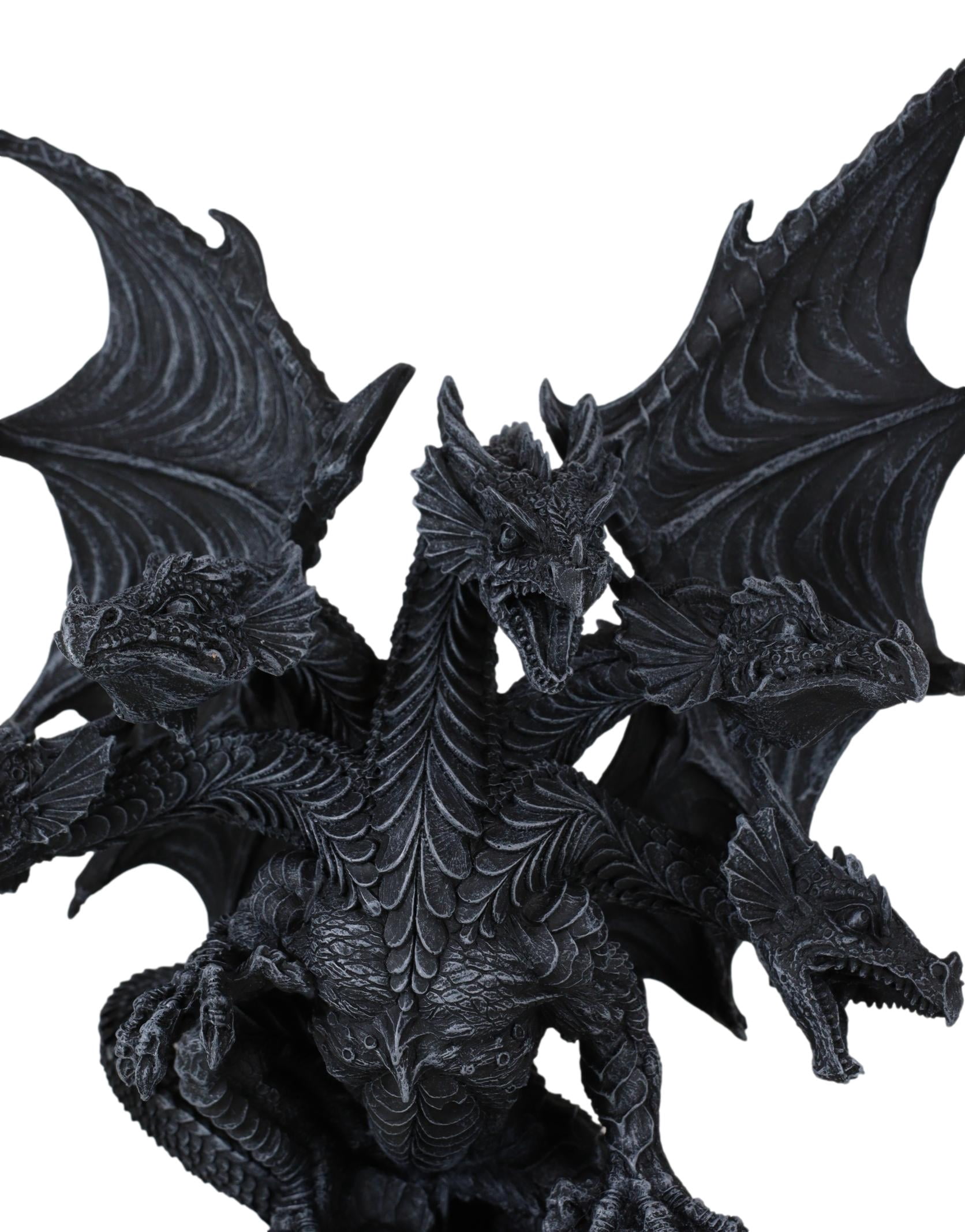 Gothic Faux Stone Ancient Legendary Five Headed Dragon Hydra Roaring Figurine