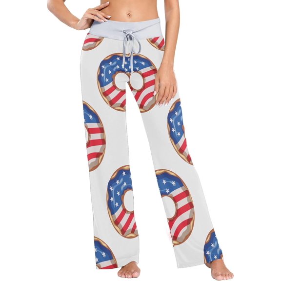 GZHJMY Women's Pajama Pants American Flag Donuts Comfy Stretch Sleepwear Womens Wide Leg Pants Casual Loose Yoga Sweatpants Comfy Lounge Pajama, Large