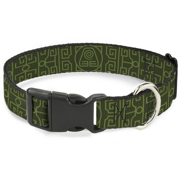Nickelodeon Pet Collar, Dog Collar Plastic Buckle, Avatar Last Airbender Earth Element Symbol BlackOlive Green, 7 to 8.5 Inches 0.5 Inch Wide
