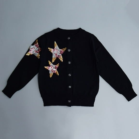Godderr 2-8Y Toddler Girls Sweater,Baby Girls Cardigan Jacket,Baby Toddler Girls Star Print Crew Neck Knit Top