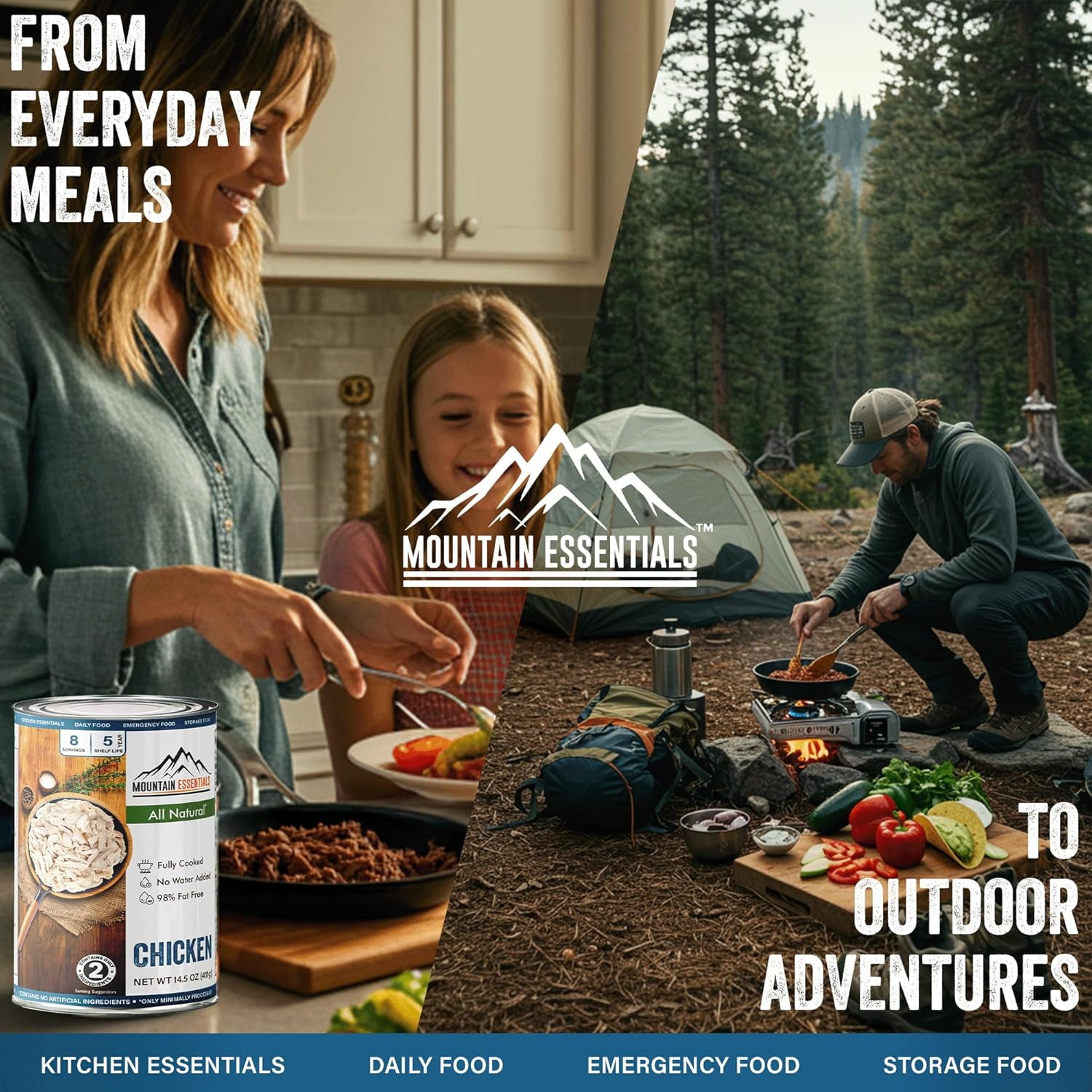Mountain Essentials Fully Cooked Canned Chicken 14.5 oz (Pack of 6) – Ready-to-Eat White Meat, Long Shelf Life Protein, Gluten Free, Emergency Food Supply, Camping & Pantry Staple, Made in USA