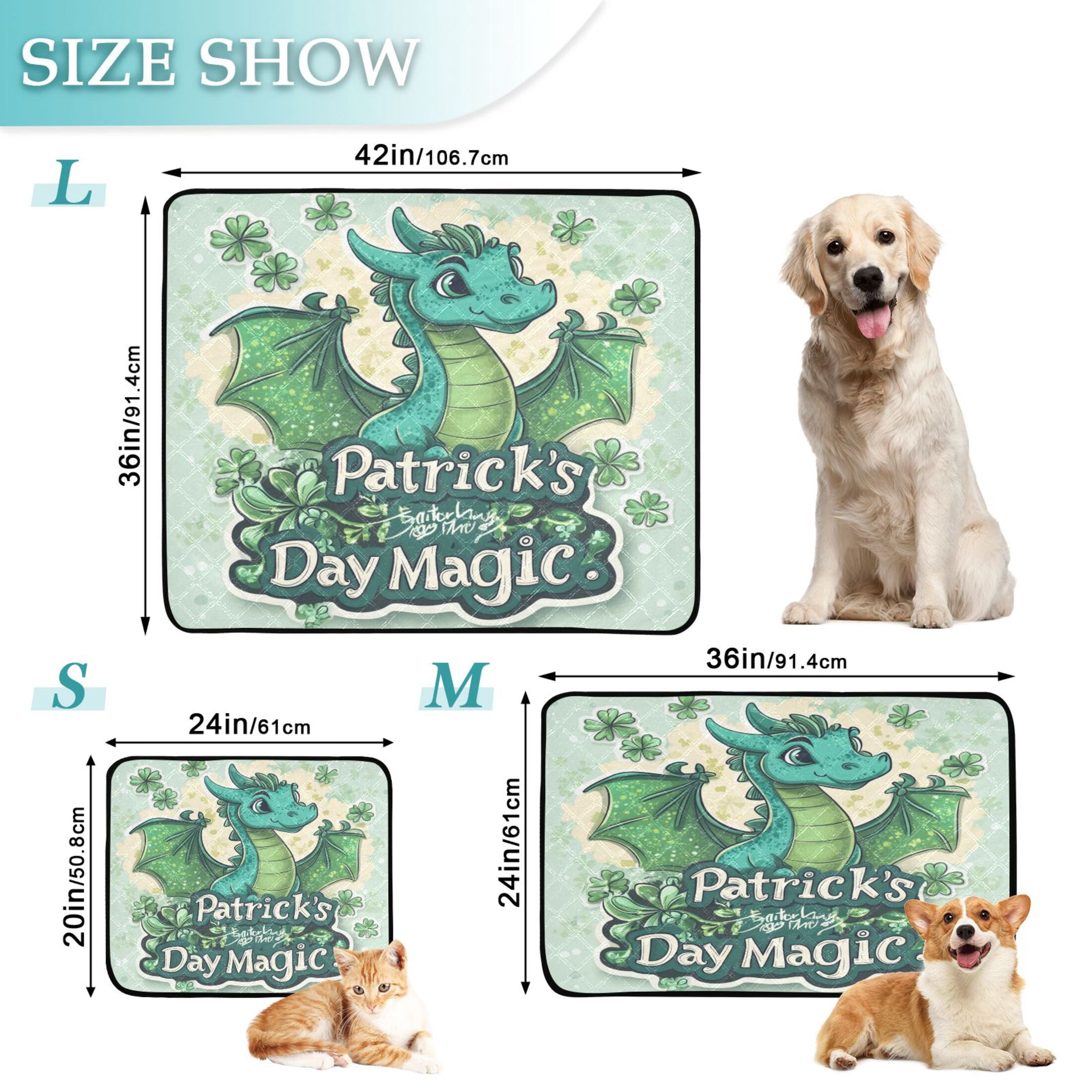 Qxltty Stpatricks Day Green Dragons Cat litter Pads Pet Set of 3 Diaper Mats Center Anti-leakage Layer Absorbent Soft and Comfortable