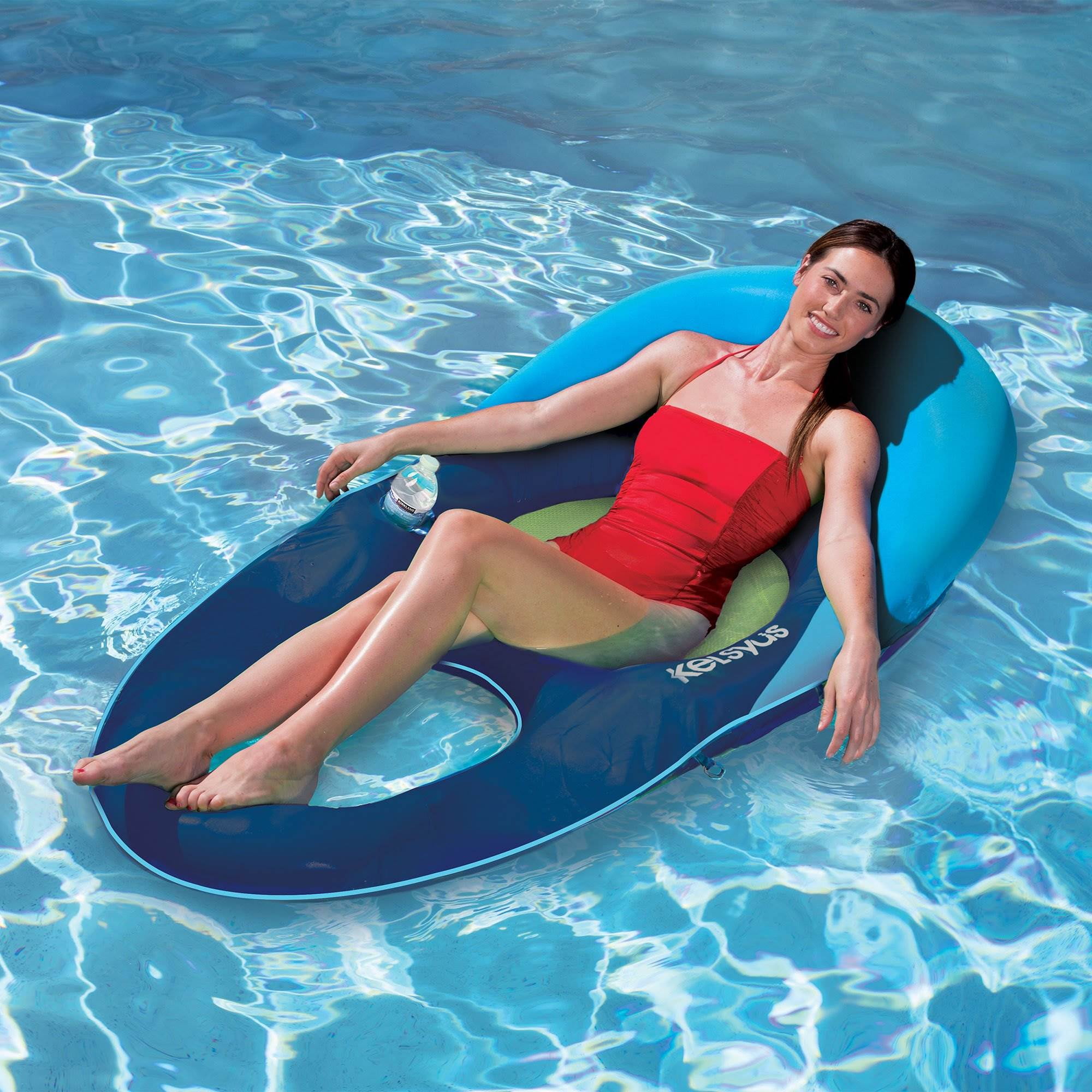 Kelsyus Deluxe Inflatable Floating Pool Lake Chaise Lounger Blue and Green Walmart